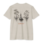 Sand Backwater Poling Shirt back with angler poling a skiff through a cypress swamp