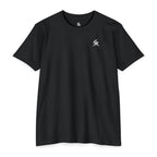 Front of black Salt Reapers fishing shirt with minimalist SR chest logo