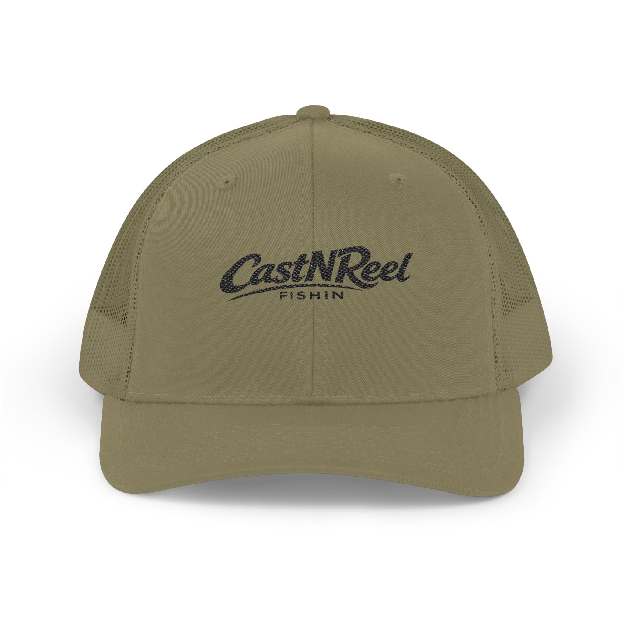 Loden CastNReel embroidered trucker hat with black fishing logo