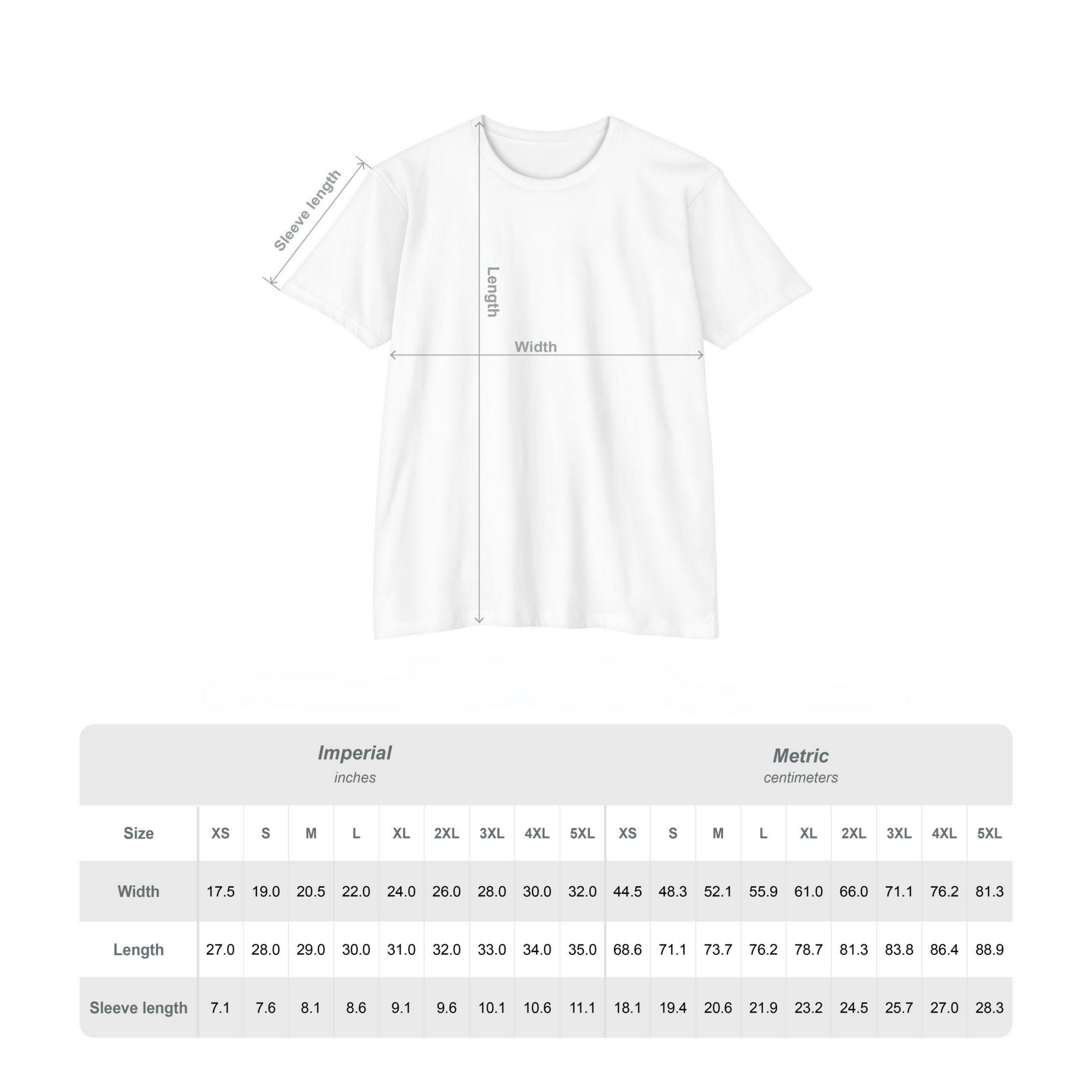 Size guide for CastNReel Fishin premium fishing shirts showing width, length, and sleeve measurements for sizes XS through 5XL