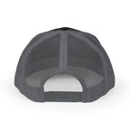 Black and charcoal CastNReel trucker hat with mesh back and adjustable snap closure