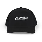 Black CastNReel trucker hat with light embroidered fishing logo