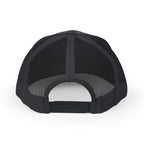 Black CastNReel trucker hat with mesh back and adjustable snap closure