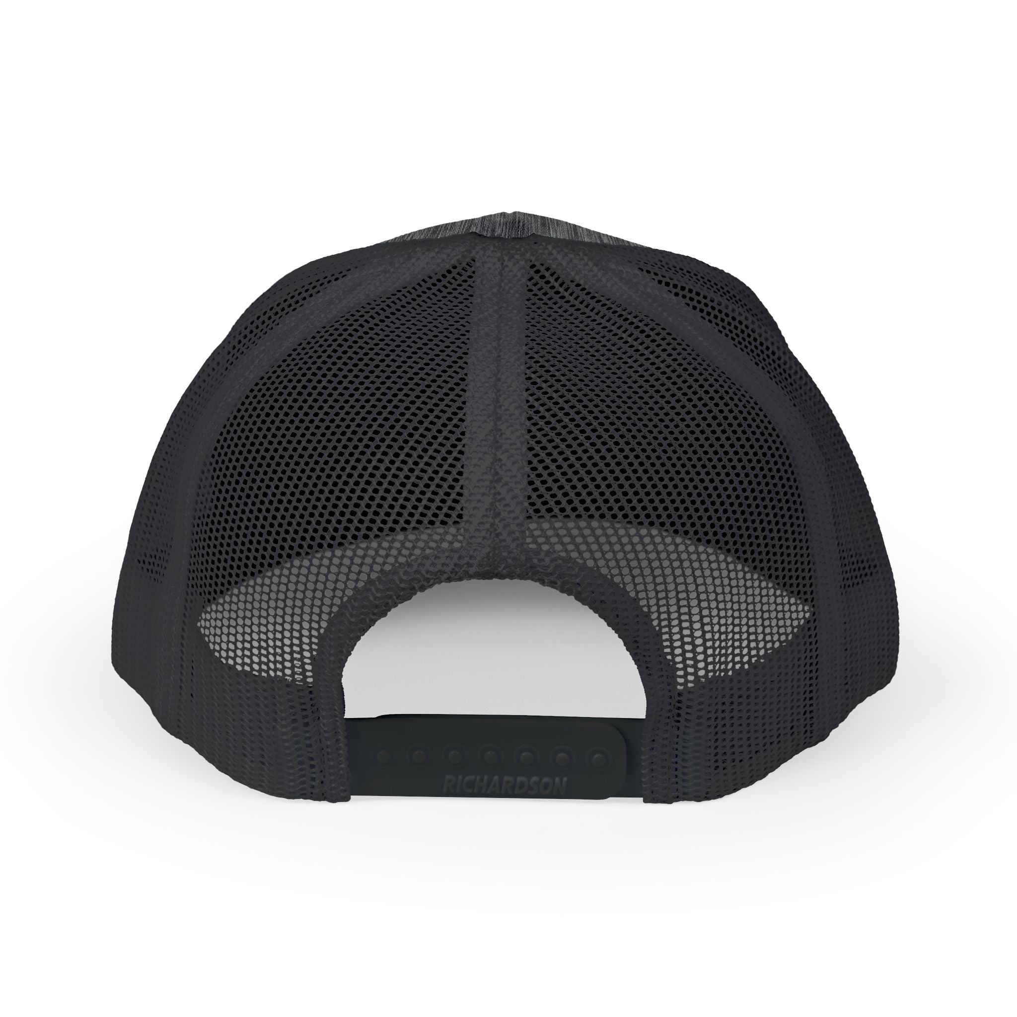 Black CastNReel trucker hat with mesh back and adjustable snap closure