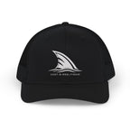 Black CastNReel trucker hat with white shark fin logo