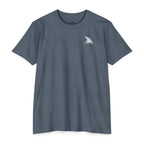 Indigo CastNReel Shark Logo Shirt front with minimalist shark fin chest logo