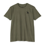 Military Green CastNReel Shark Logo Shirt front with minimalist shark fin chest logo