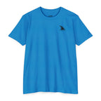 Turquoise CastNReel Shark Logo Shirt front with minimalist shark fin chest logo