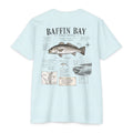 Ice blue Baffin Bay Field Notes fishing shirt featuring Speckled Trout illustration, habitat observations, species notes, and South Texas fishing journal artwork