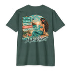 Forest Green Make Waves Mermaid Shirt back with mermaid beach lighthouse graphic