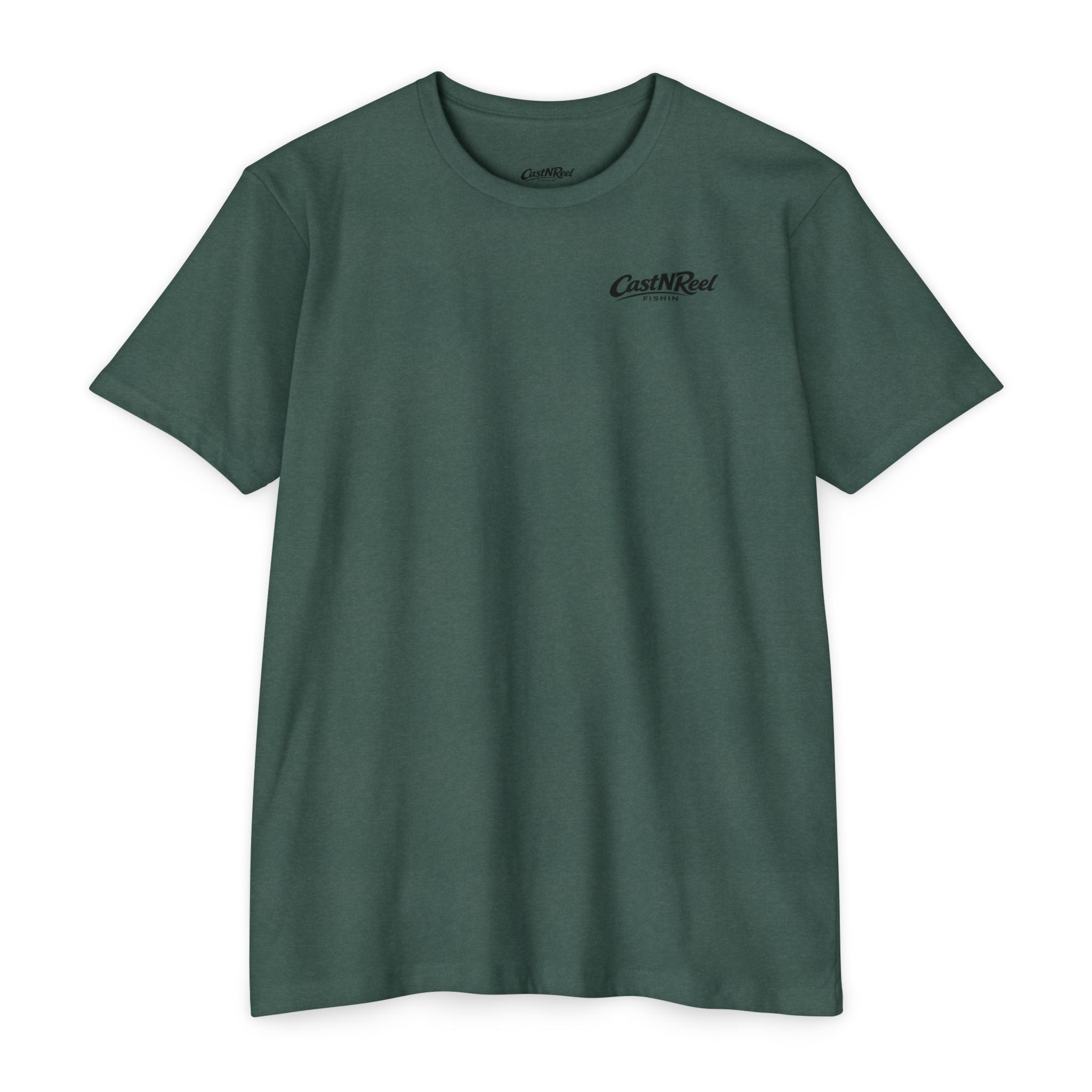 Forest Green Make Waves Mermaid Shirt front with CastNReel Fishin logo