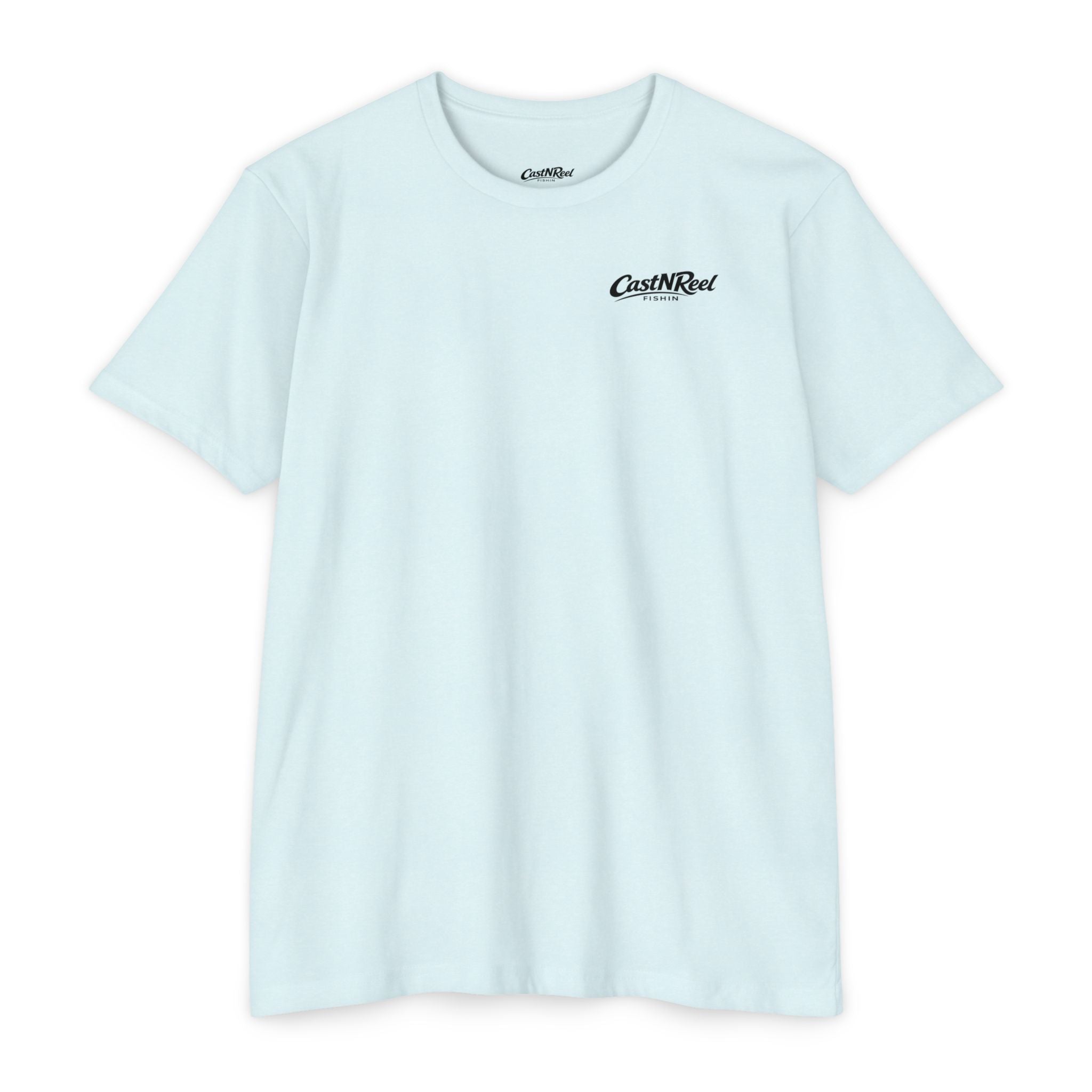 Ice Blue Make Waves Mermaid Shirt front with CastNReel Fishin logo