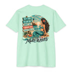 Mint Make Waves Mermaid Shirt back with mermaid beach lighthouse graphic