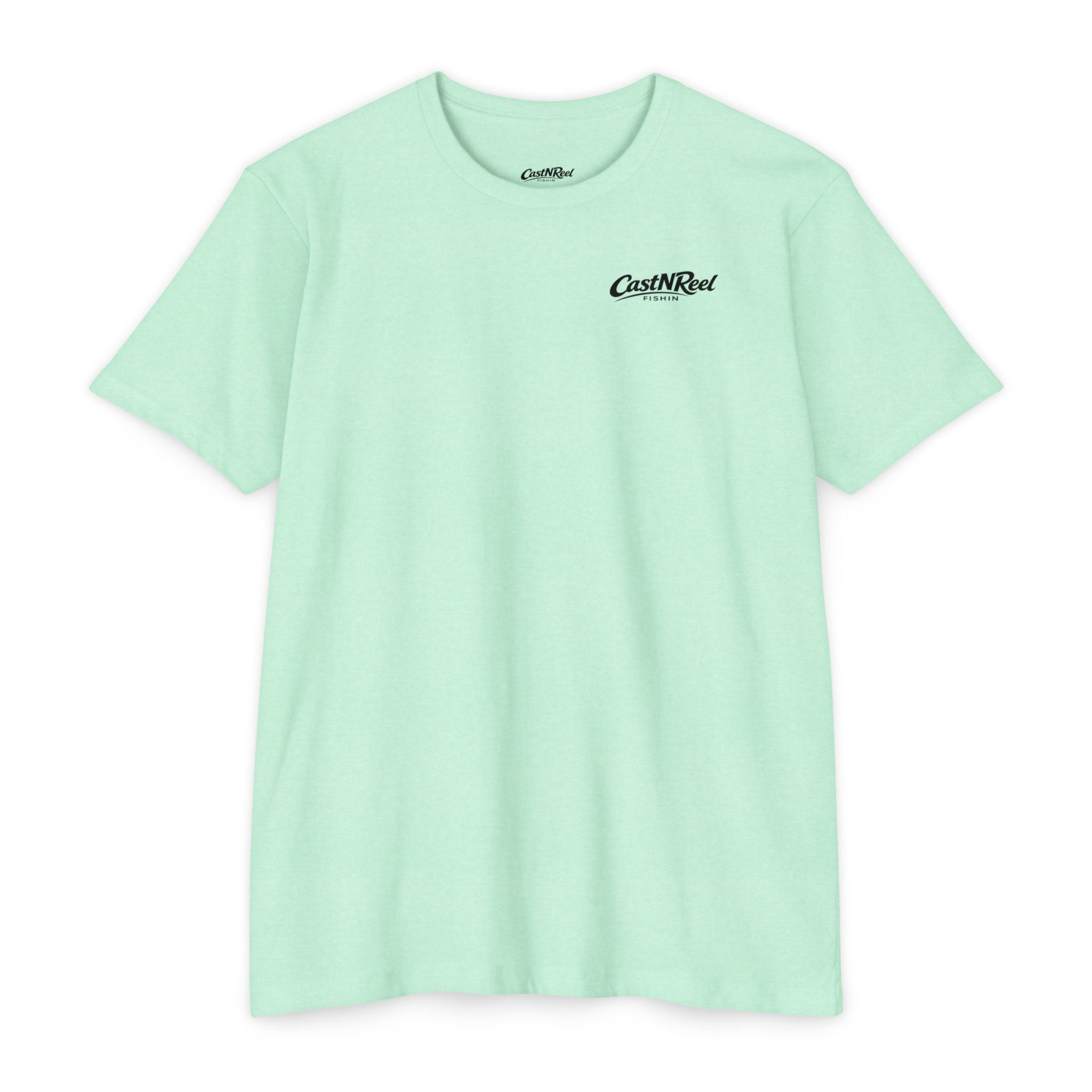 Mint Make Waves Mermaid Shirt front with CastNReel Fishin logo