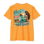 Orange Make Waves Mermaid Shirt back with mermaid beach lighthouse graphic