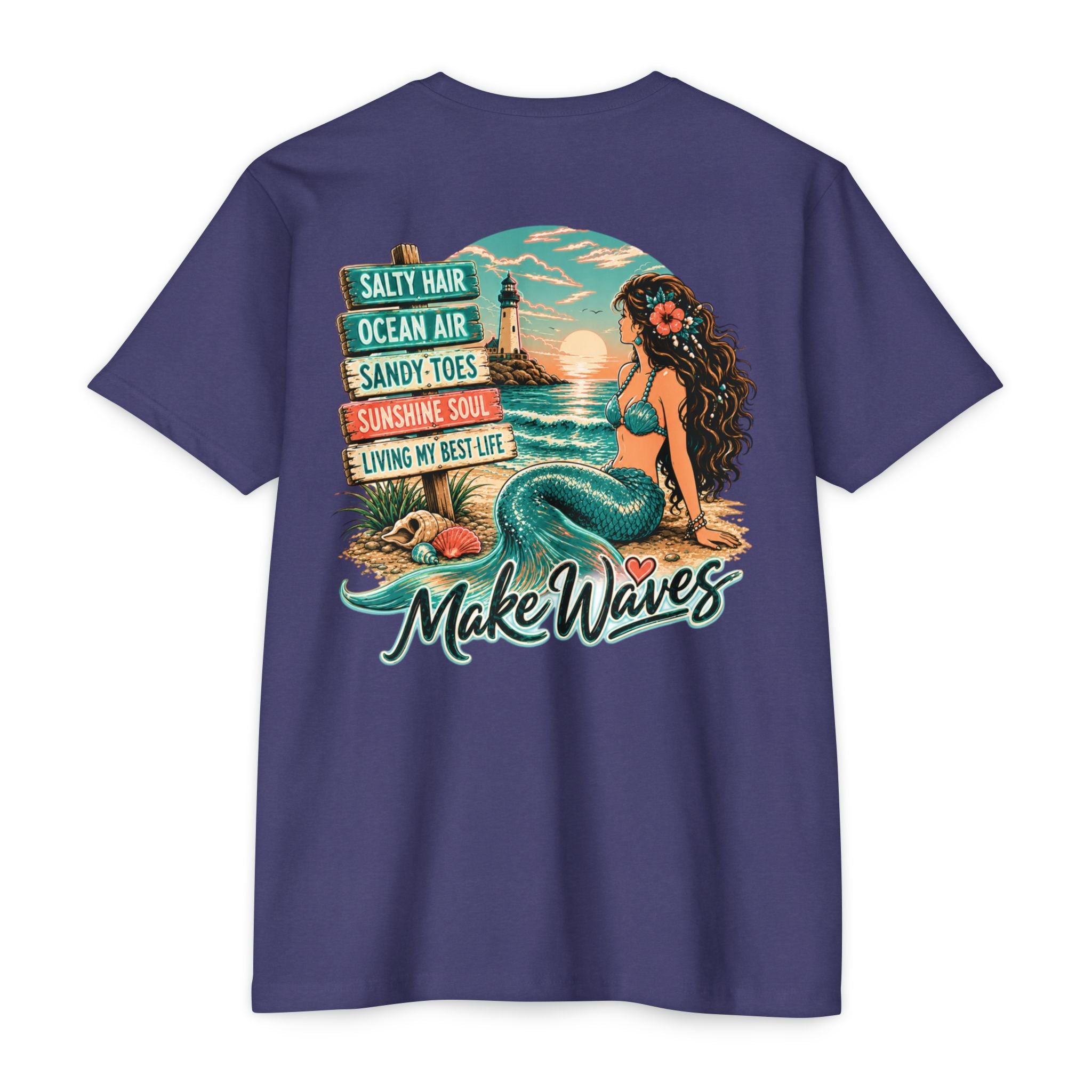 Storm Make Waves Mermaid Shirt back with mermaid beach lighthouse graphic
