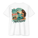 White Make Waves Mermaid Shirt back with mermaid beach lighthouse graphic