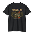 Black Marsh King Shirt back with alligator in marsh grass at sunset