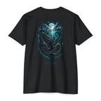 Black Midnight Kraken Shirt back with dark kraken octopus ocean graphic under moonlight