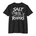 Black Salt Reapers Skeleton Fish Shirt back with skeleton fish and lure graphic