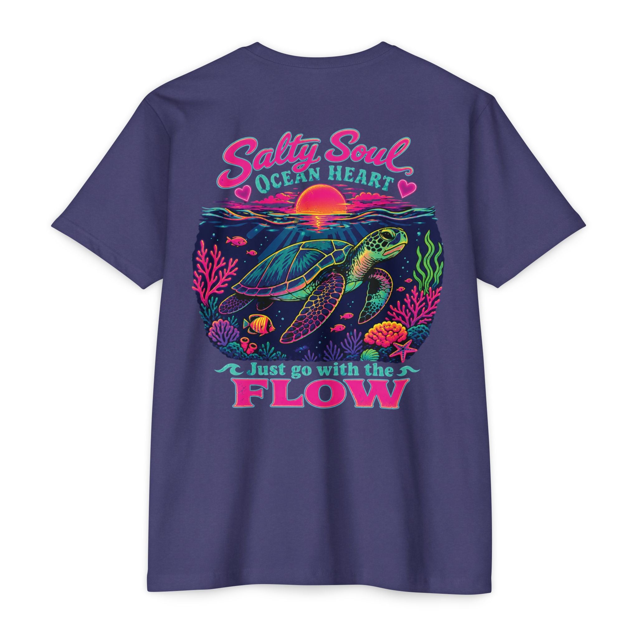 Storm Salty Soul Ocean Heart Shirt back with colorful sea turtle beach graphic