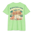 Neon Green Sand Dollars Makes Me Holler Shirt back with beach sand dollar graphic
