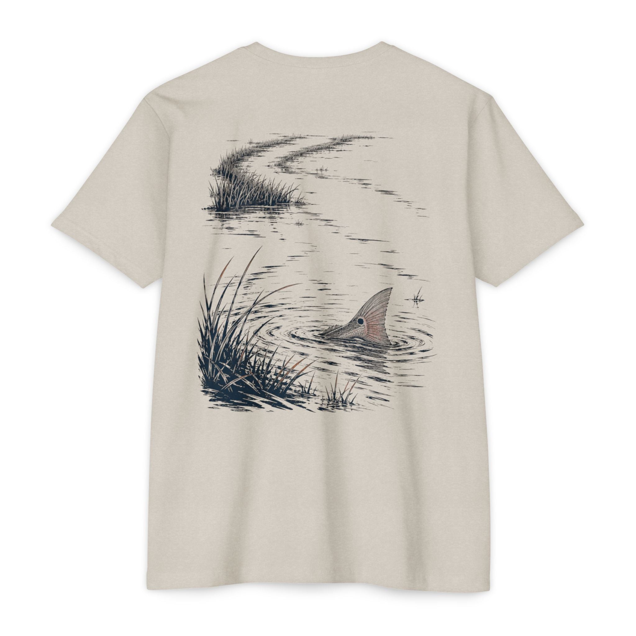 Sand South Texas Tailing Redfish fishing shirt featuring a red drum tail breaking the surface in a Laguna Madre marsh
