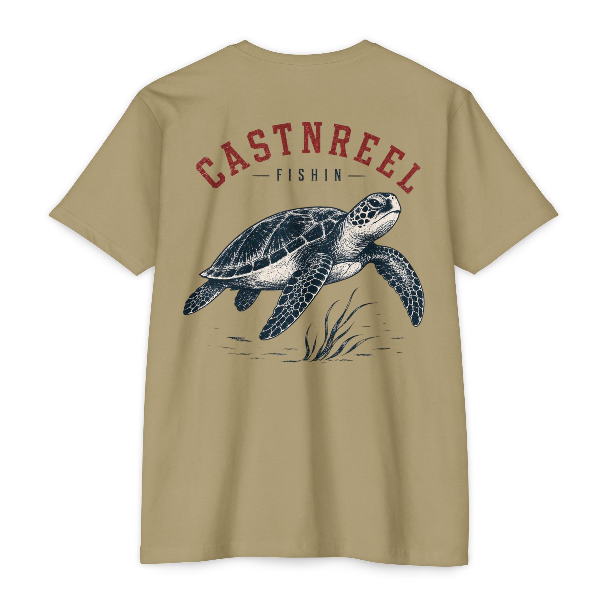 Light Olive Sea Turtle Fishing Shirt featuring a vintage sea turtle illustration