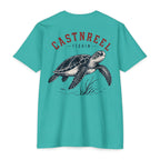 Teal Sea Turtle Fishing Shirt featuring a vintage sea turtle illustration