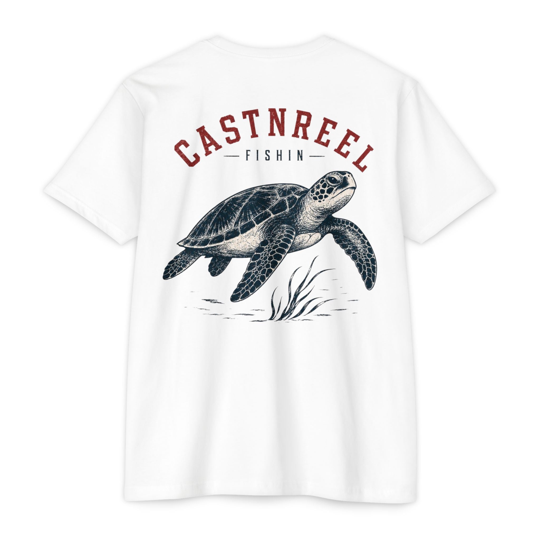 White Sea Turtle Fishing Shirt featuring a vintage sea turtle illustration