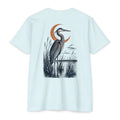 Ice Blue South Texas Heron Shirt featuring a great blue heron standing in a coastal marsh