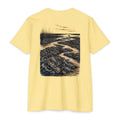 Banana Cream South Texas Oyster Reef Shirt featuring coastal oyster reefs, marsh grass, and winding tidal creeks