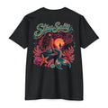 Black Stay Salty Mermaid Shirt back with colorful tropical mermaid sunset graphic