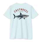 Ice Blue Vintage Great White Shark Shirt back with detailed great white shark graphic