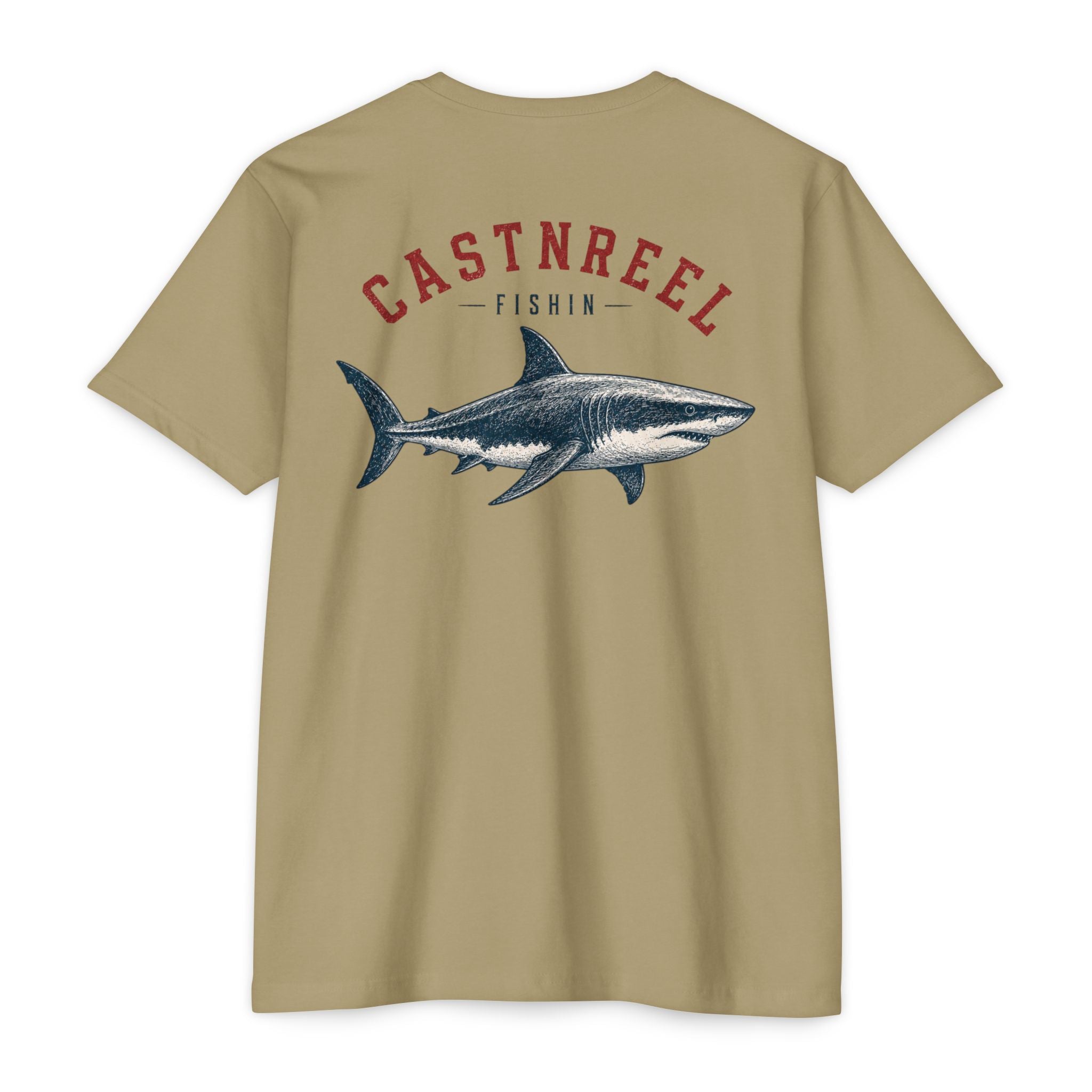 Light Olive Vintage Great White Shark Shirt back with a detailed great white shark graphic