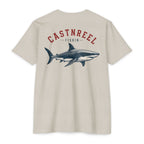 Sand Vintage Great White Shark Shirt back with a detailed great white shark graphic
