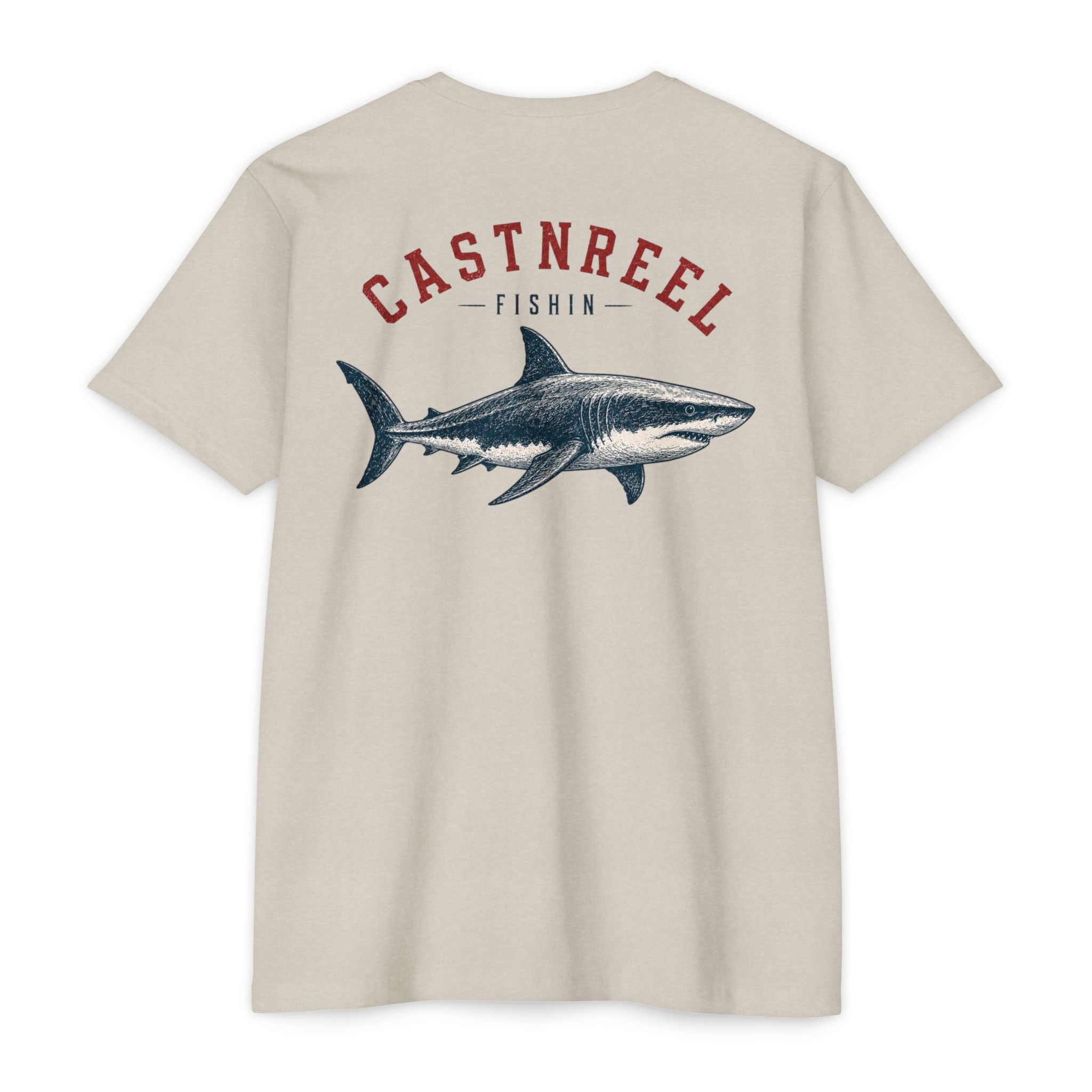 Sand Vintage Great White Shark Shirt back with a detailed great white shark graphic