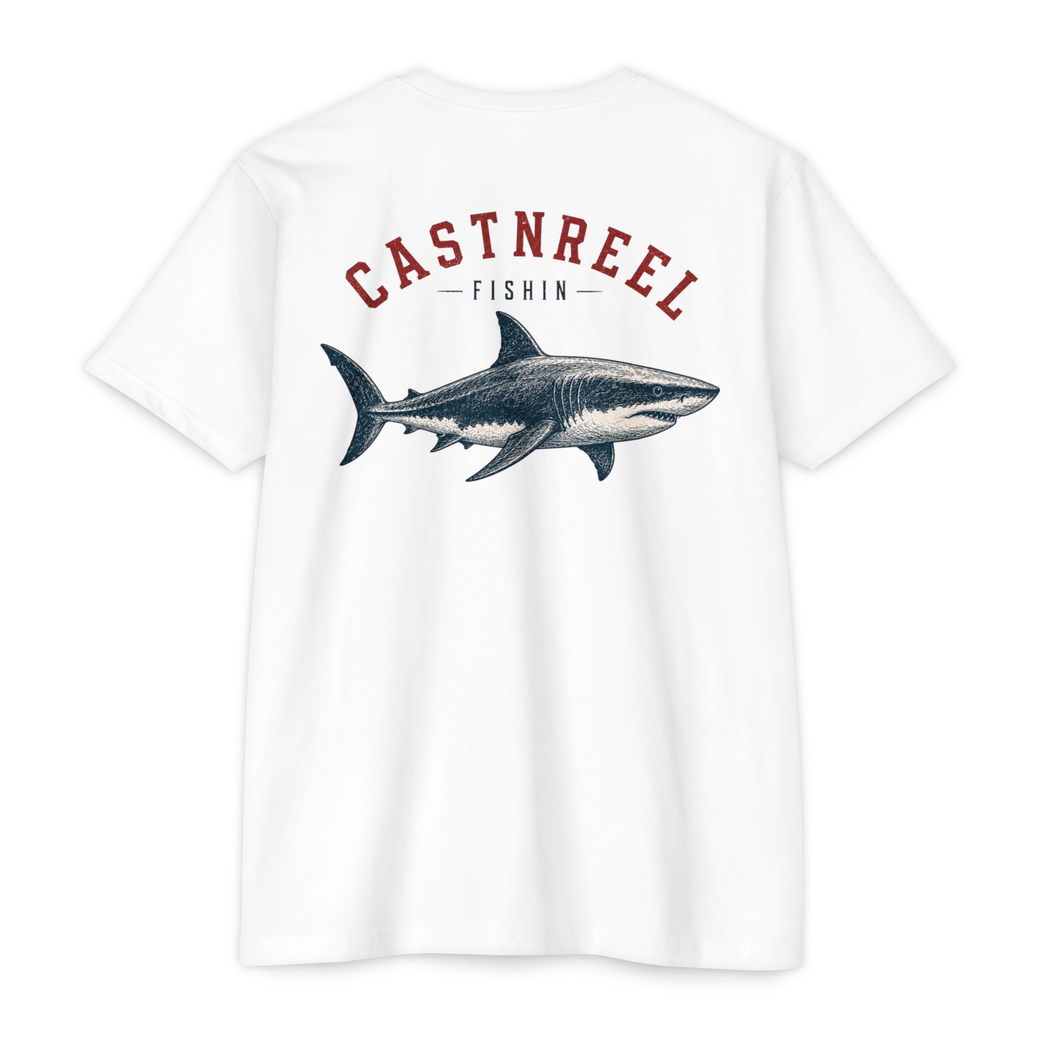 White Vintage Great White Shark Shirt back with detailed great white shark graphic