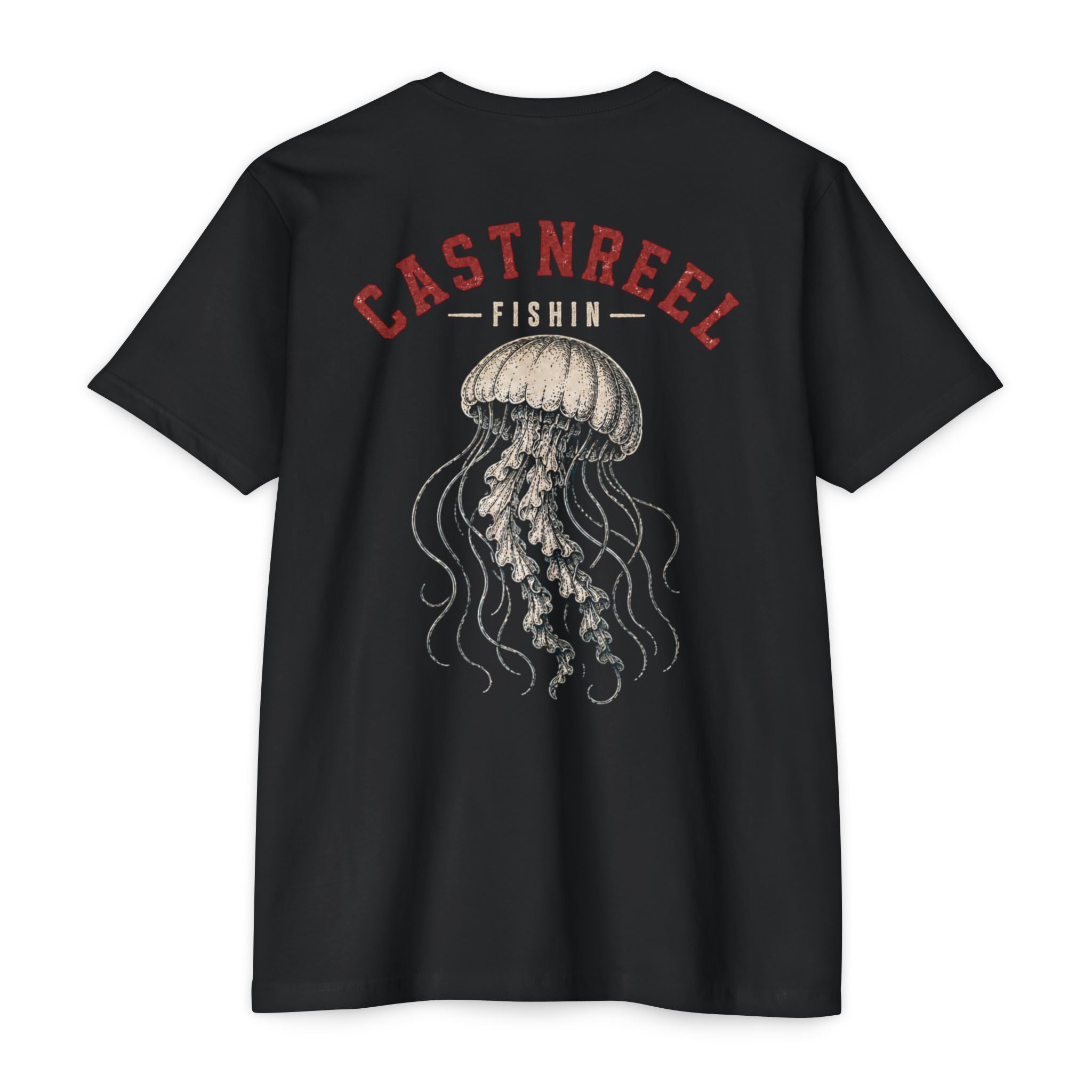 Black Vintage Jellyfish Shirt back with detailed jellyfish graphic