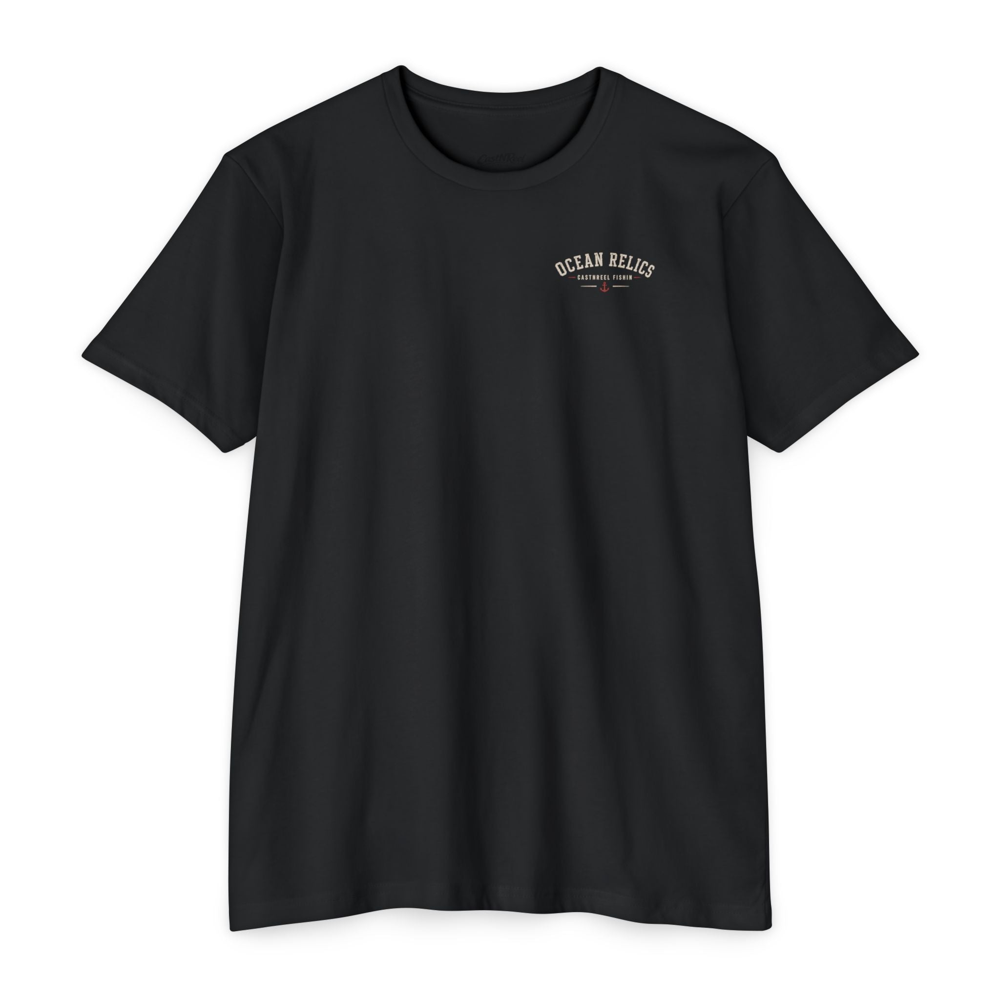 Black Vintage Jellyfish Shirt front with Ocean Relics chest logo