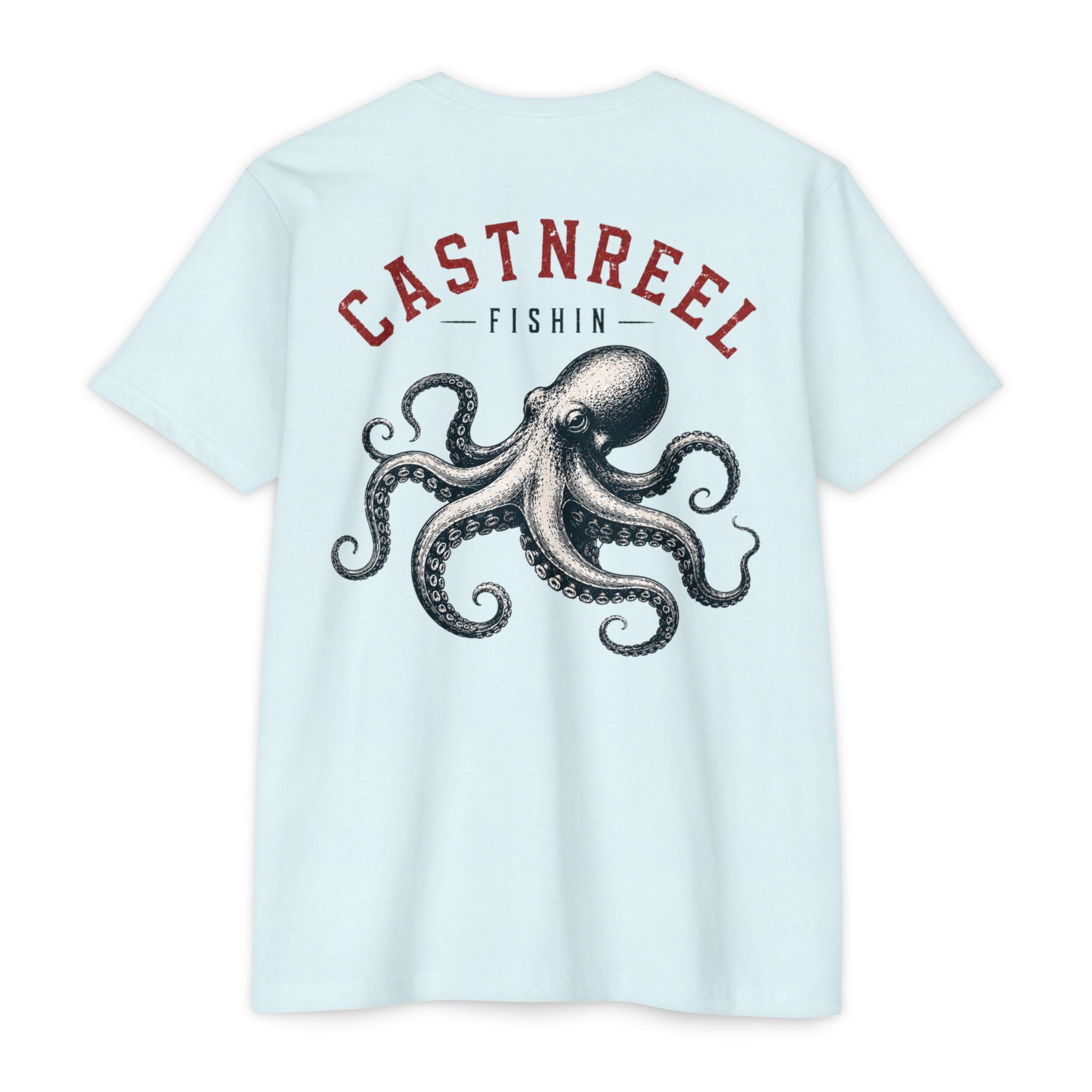 Ice Blue Vintage Octopus Shirt back with detailed nautical octopus graphic