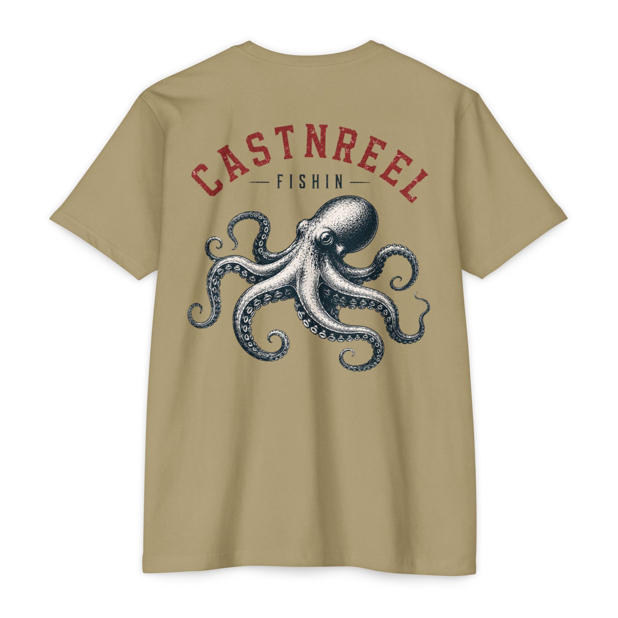 Light Olive Vintage Octopus Shirt back with detailed nautical octopus graphic