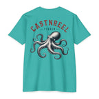 Teal Vintage Octopus Shirt back with detailed nautical octopus graphic