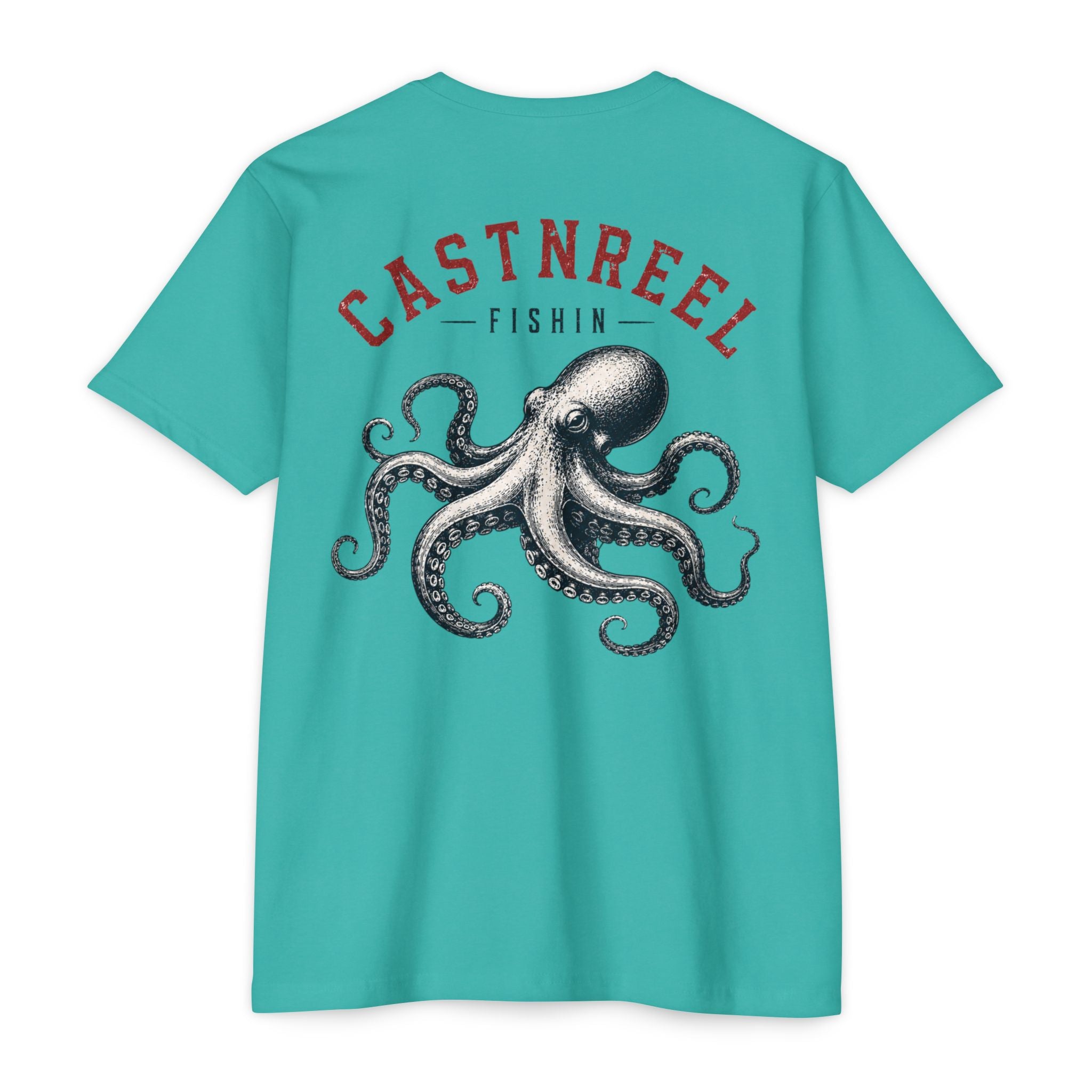Teal Vintage Octopus Shirt back with detailed nautical octopus graphic