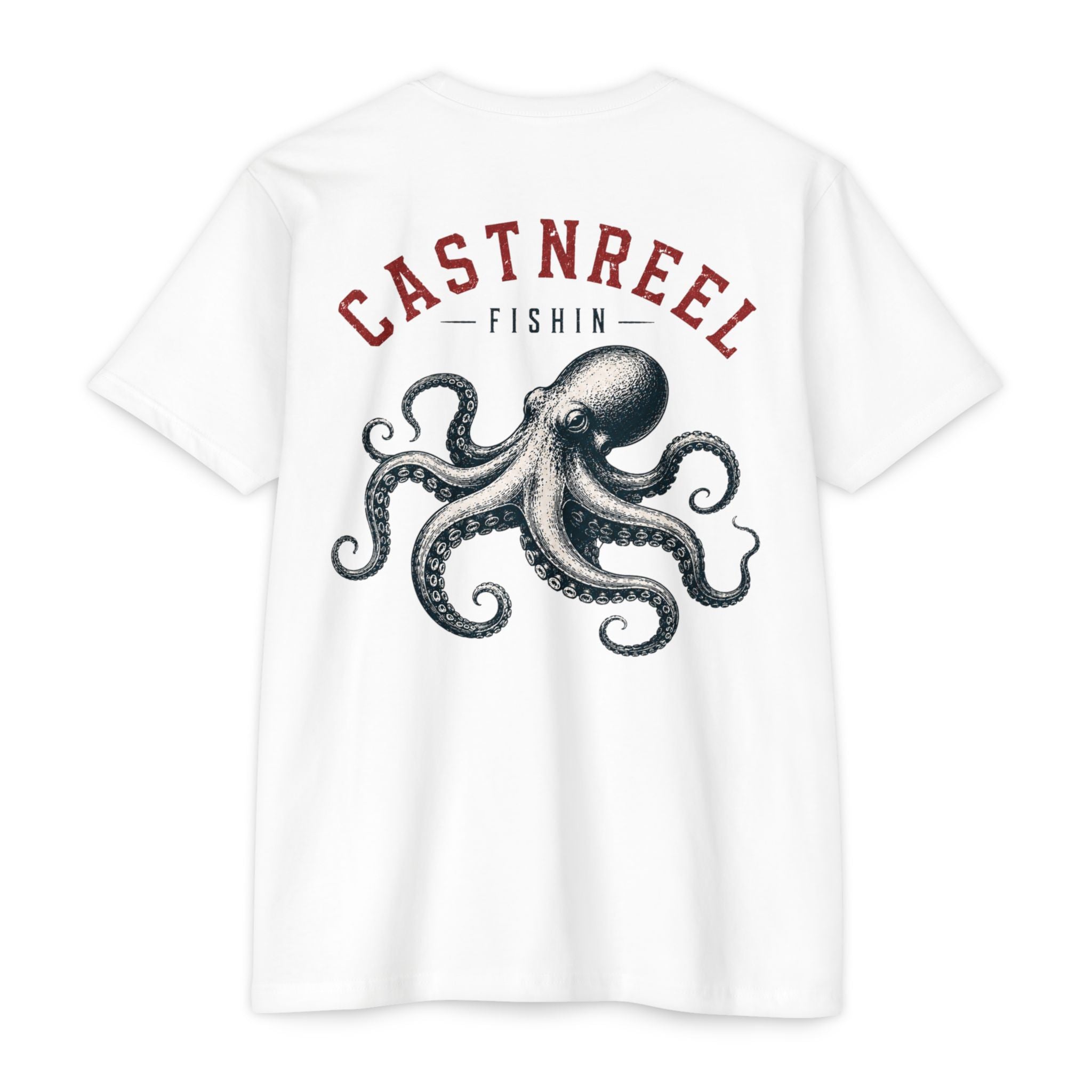 White Vintage Octopus Shirt back with detailed nautical octopus graphic