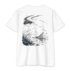 White South Texas Tailing Redfish fishing shirt featuring a red drum tail breaking the surface in a Laguna Madre marsh